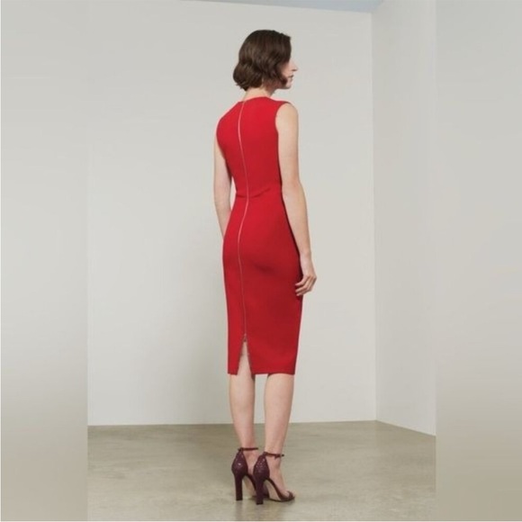 Victoria Beckham Red Bodycon Midi Zipper Dress - Picture 1 of 6